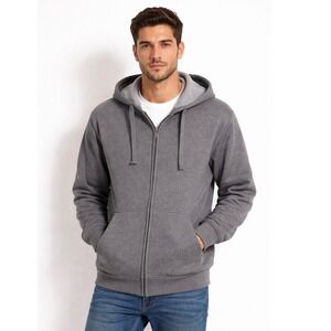Leehanton Hoodie Men's Large Charcoal Gray Full Zip Sweatshirt Pockets